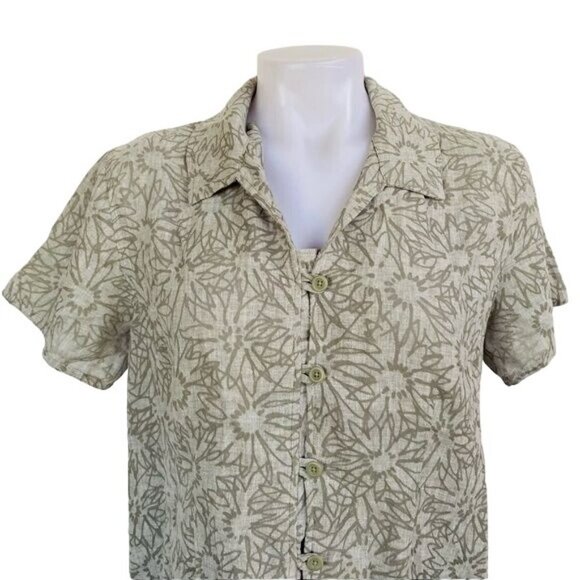 Woolrich Floral Linen Button Down Blouse Shirt Size M - Picture 9 of 12